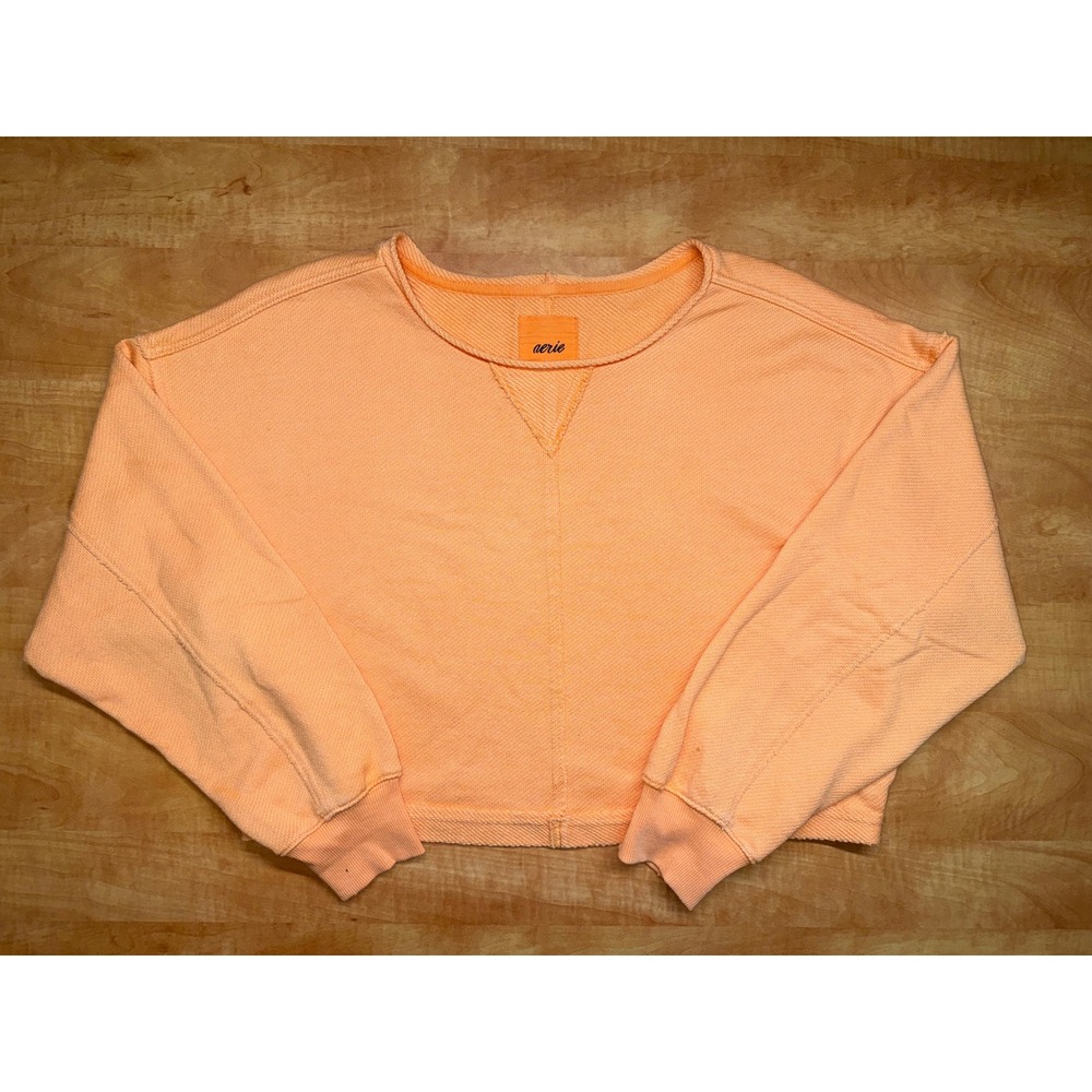 Aerie Women Peach Orange Cropped Sweatshirt Raw Hem Size S
